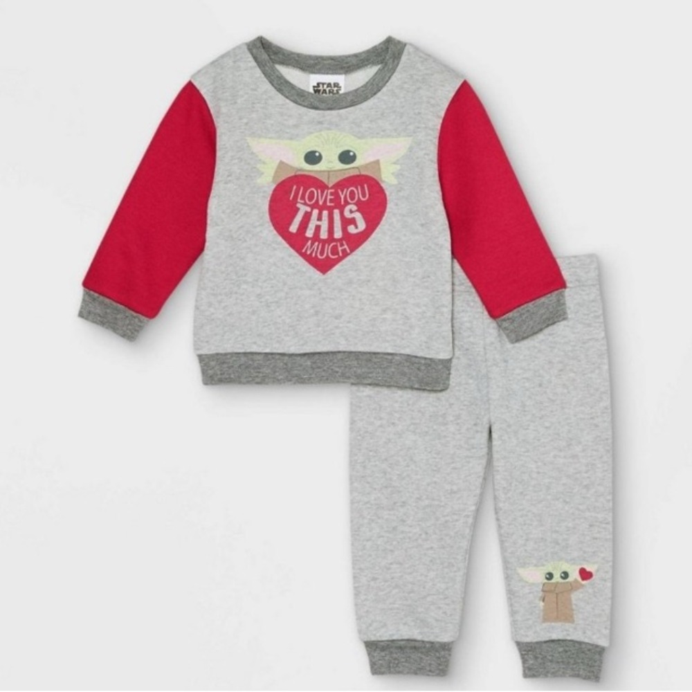 Star Wars Baby Yoda 3-6 mo. Love Heart Top & Bottom 2pc Set Grogu NEW